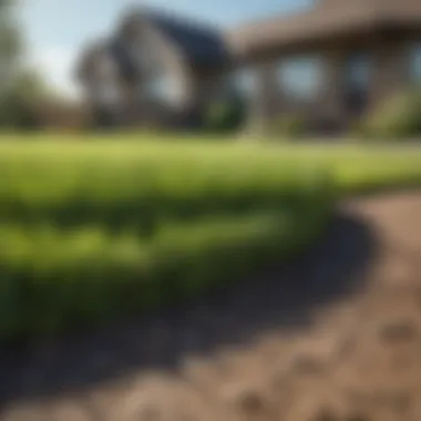 A lush green lawn with freshly laid sod under a bright blue sky.