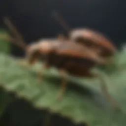 Close-up of squash bugs on a leaf
