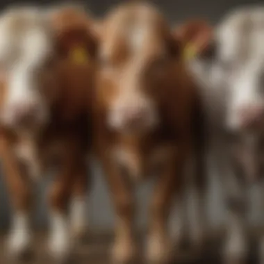 A close-up of different calf breeds, highlighting their distinct features and characteristics.