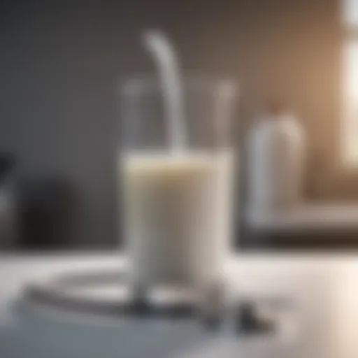 A close-up of a glass of milk with a stethoscope in the background, symbolizing health and wellness.