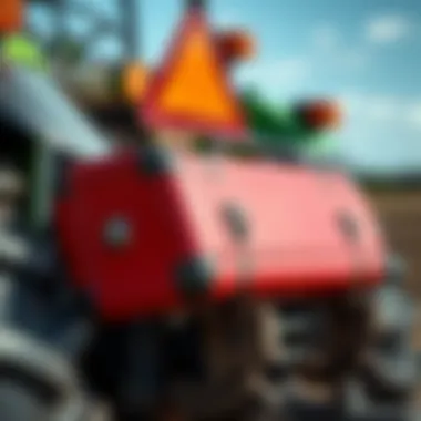 Close-up of suitcase weights on a tractor