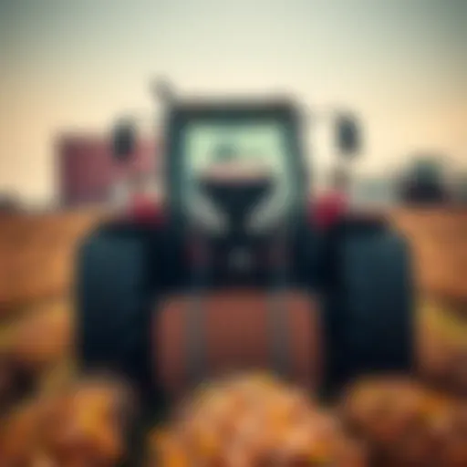 Tractor with suitcase weights in a field
