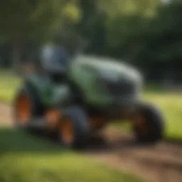 Robust riding lawn mower navigating rough terrain