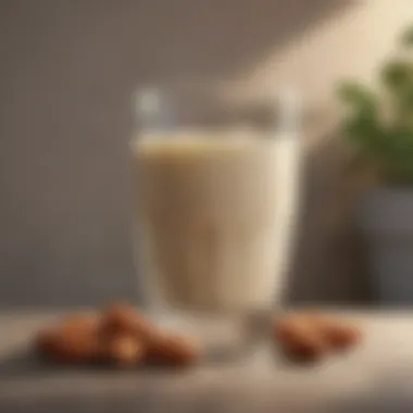 Almond milk in a stylish glass with almonds