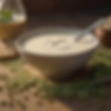 Soy milk in a bowl surrounded by soybeans