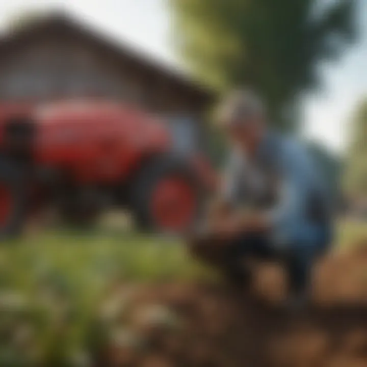 A farmer applying Acelepryn fertilizer to crops