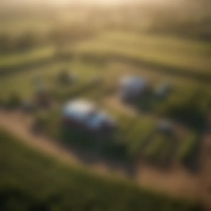 Aerial view of farms showcasing varying landscapes and insurance needs.