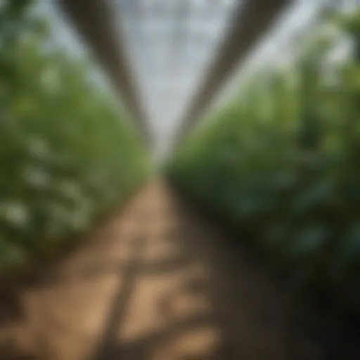 A vibrant high tunnel filled with lush green crops