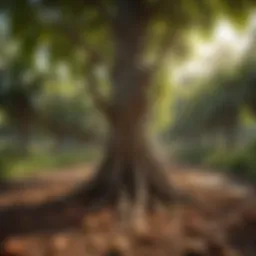 Lush cacao tree plantation showcasing healthy foliage and pods