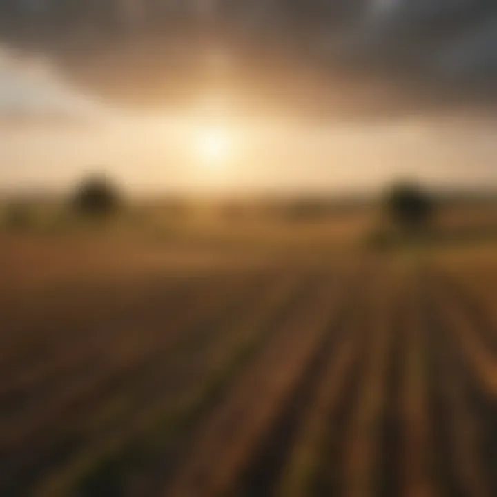 A rural landscape with fields extending towards the horizon.