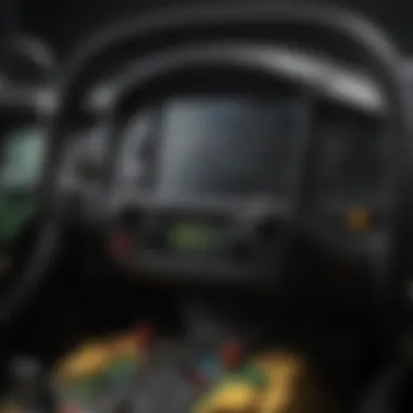 Close-up view of John Deere tractor dashboard with controls