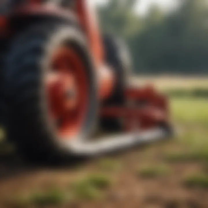 Close-up view of the DR Pull Behind Bush Hog's cutting blades