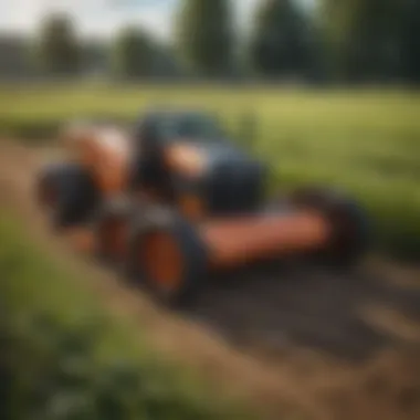 Used Rotary Cutter in Agricultural Setting A used rotary cutter in a lush field showcasing its application in agriculture.