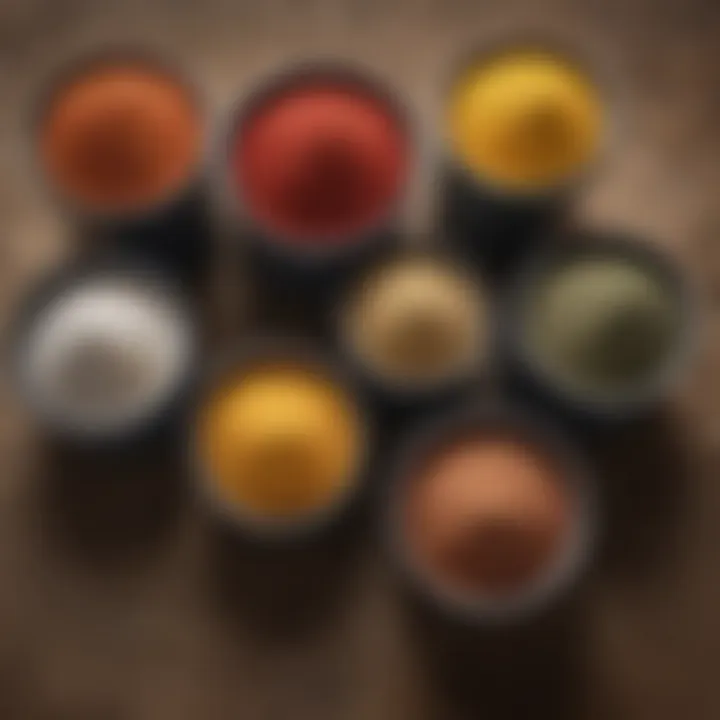 An illustration of various types of granulated fertilizers organized in containers.