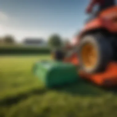 A close-up of a grass catcher attached to a Wright Stander lawn mower