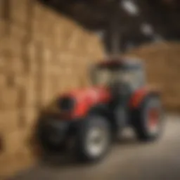 A variety of hay types stacked neatly in a Tractor Supply store