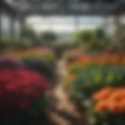 A vibrant display of various plants available at a local greenhouse retailer