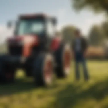 Exploring Financing Options A farmer discussing financing options with a dealership representative