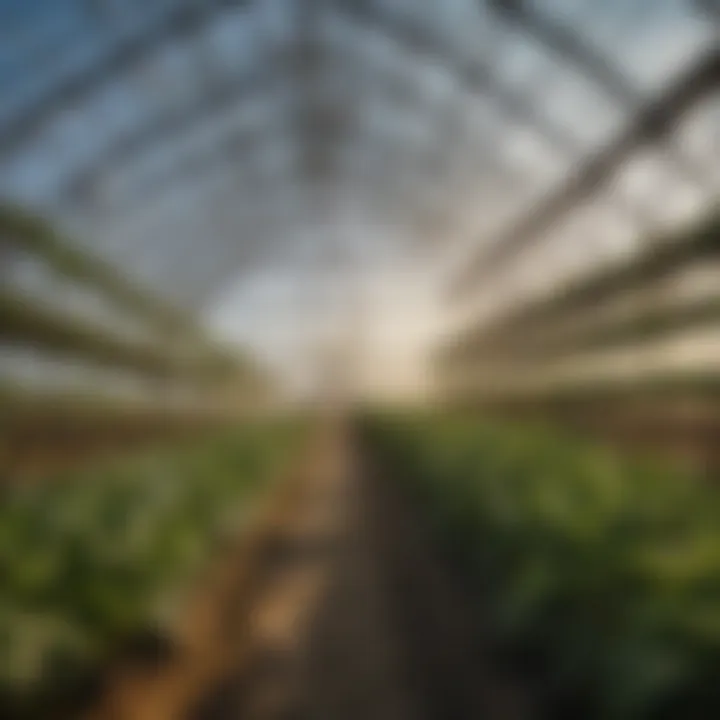 Close-up of a high-tech greenhouse utilizing smart technology for optimal plant growth