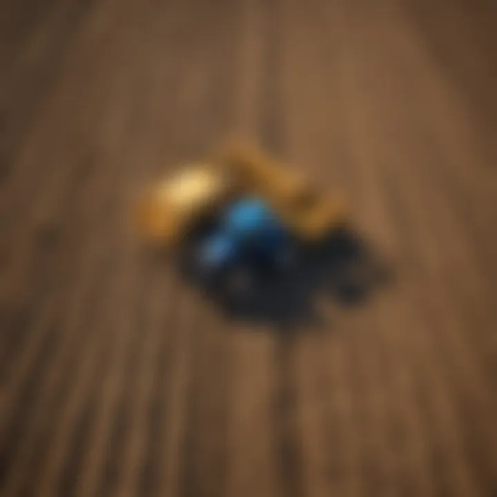 Aerial view of agricultural field using New Holland loader attachment