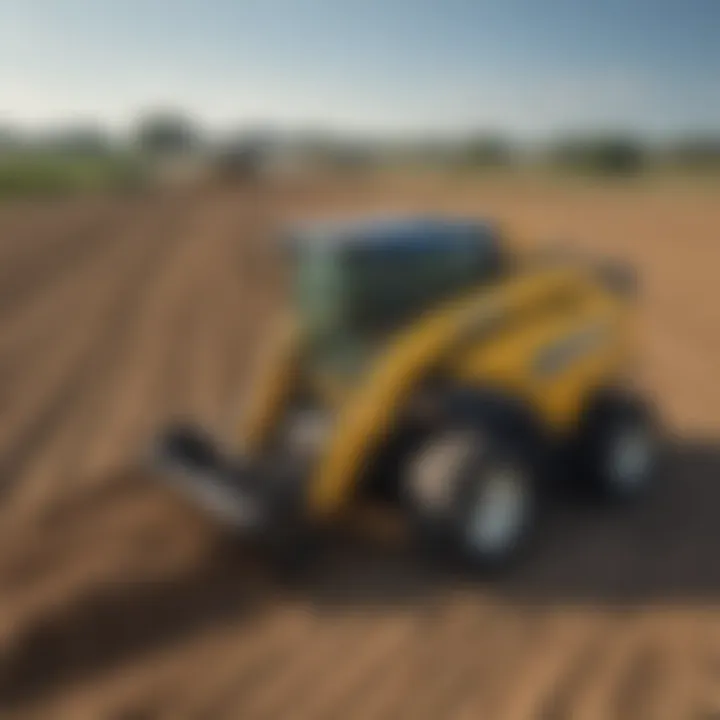 Demonstration of New Holland loader attachment enhancing farm productivity