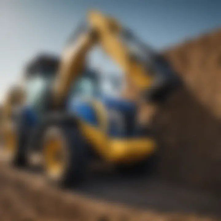Close-up of New Holland front end loader attachment showcasing its features