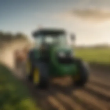 John Deere track tractor in a lush agricultural field demonstrating operational efficiency.