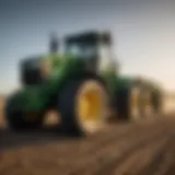 A close-up view of the innovative John Deere track tractor displaying its advanced technology.