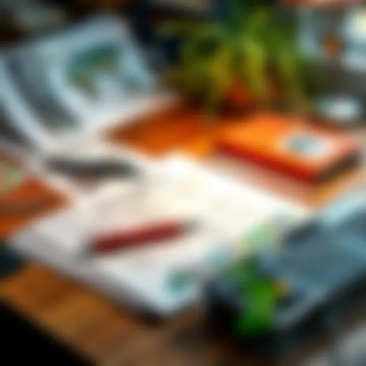 Grant application materials spread on a desk