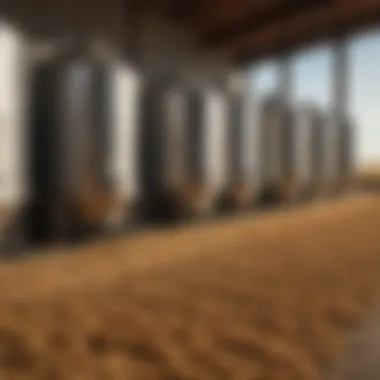 Comparative Overview of Grain Bin Varieties A variety of small metal grain bins arranged for comparison