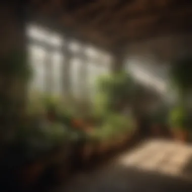 Indoor Garden Utilizing Small Sun Lamps A well-organized indoor garden with small sun lamps