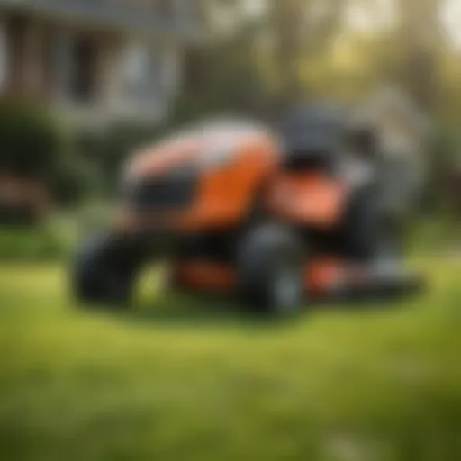 Compact riding lawn mower in action on a residential lawn