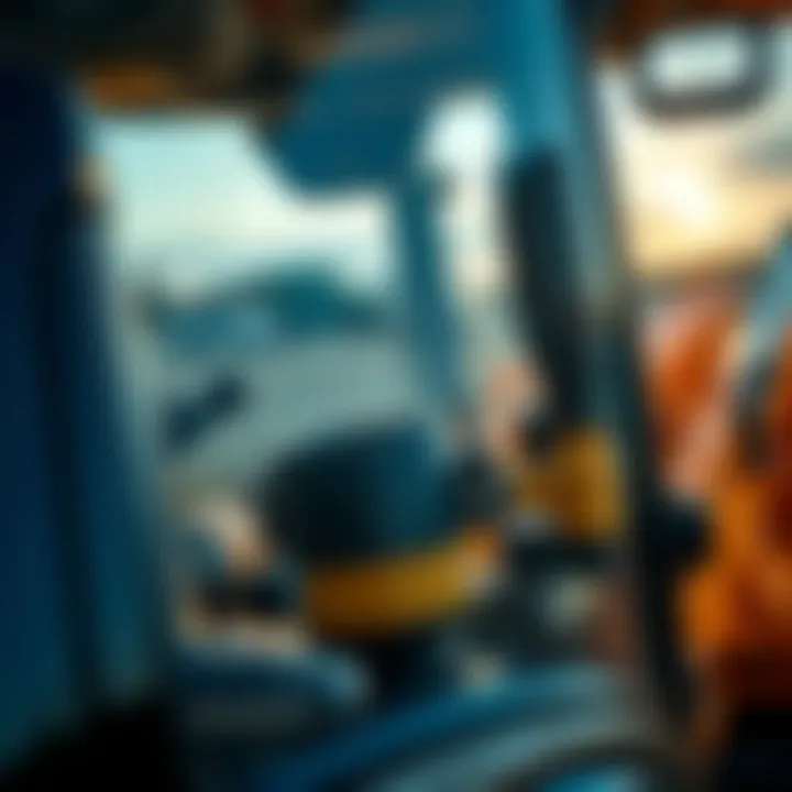 Operational Features of Backhoe Attachment Detailed view of a backhoe attachment's controls and operational features.