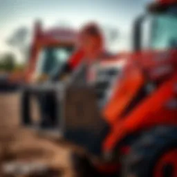 Close-up view of a sub compact tractor backhoe attachment demonstrating its robust design.