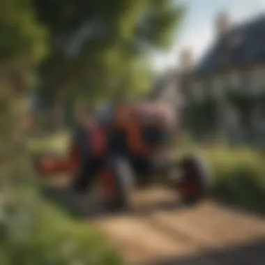 Versatile Applications in Landscaping A sub compact tractor being used for landscaping in a garden.