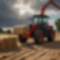 Bale spear attachment on a loader in action