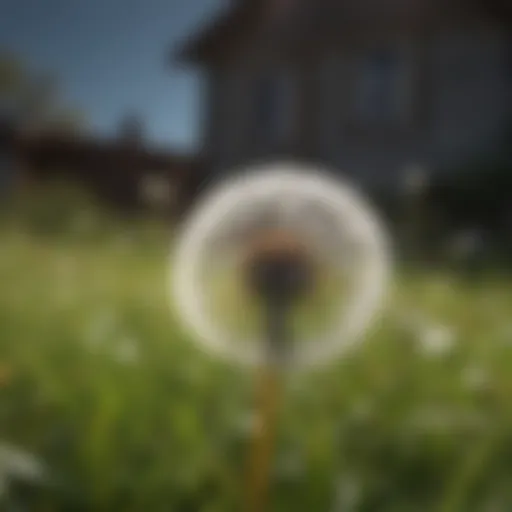 Close-up of granular dandelion killer on grass