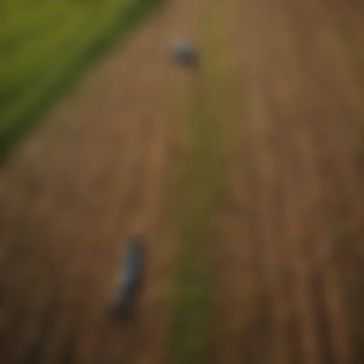 Aerial view of diverse crop fields showcasing modern agricultural techniques