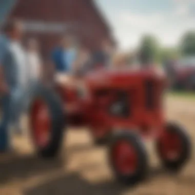 Community members discussing the Farmall Cub at a local farm show