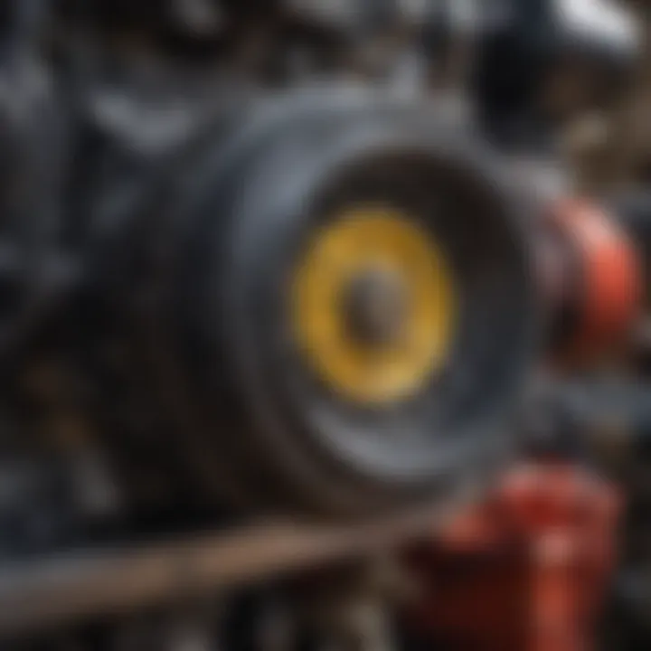 A close-up of a used tractor's engine and maintenance history