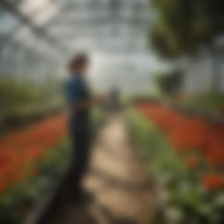 Innovative horticultural techniques displayed in a greenhouse environment