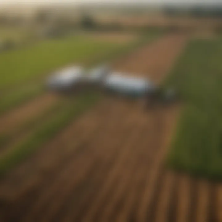 An aerial view of a sustainable farm integrating technology in crop management