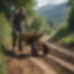 Innovative power assist wheelbarrow navigating a rugged terrain