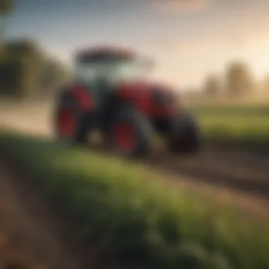 Tractor in action within a modern agricultural landscape