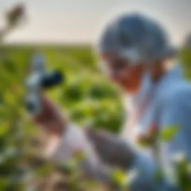 Researching Herbal Effects A researcher examining the effects of herbal remedies on crops