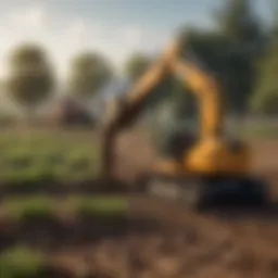 Mini yard excavator in action on a farm field