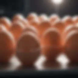 Close-up of fertilized eggs in an incubator