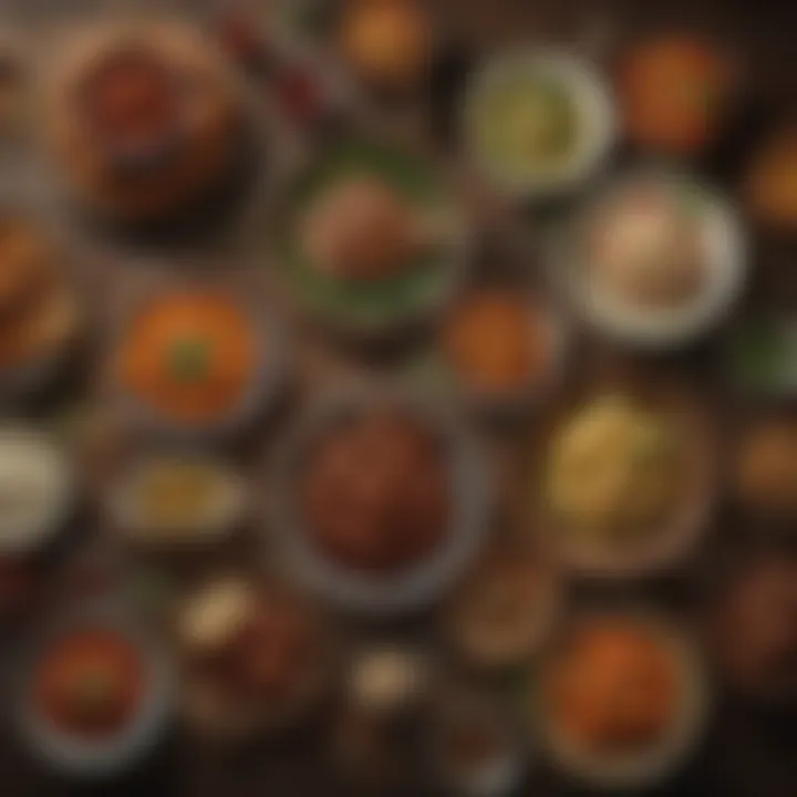 A vibrant spread of traditional West African dishes showcasing diverse ingredients and colors.