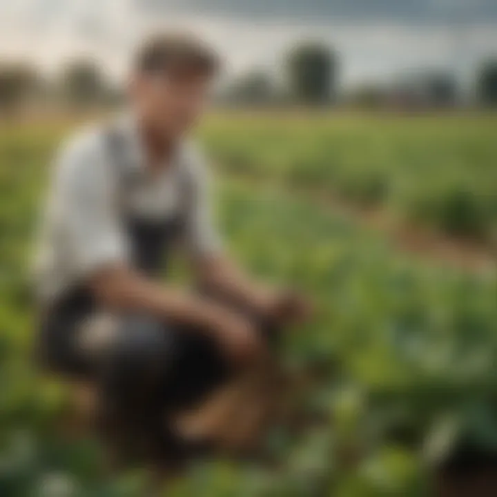 A lush, sustainable farm showcasing diverse crops and innovative techniques