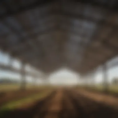 Clear Span Building in Agricultural Context Used clear span building set in an agricultural setting
